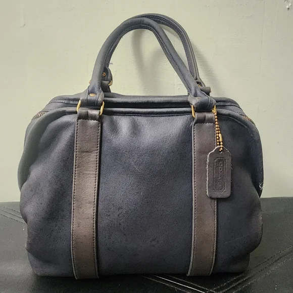 Vintage Coach Soft Satchel 4055 Navy Leather Double Handles 0210-918 early 1990s